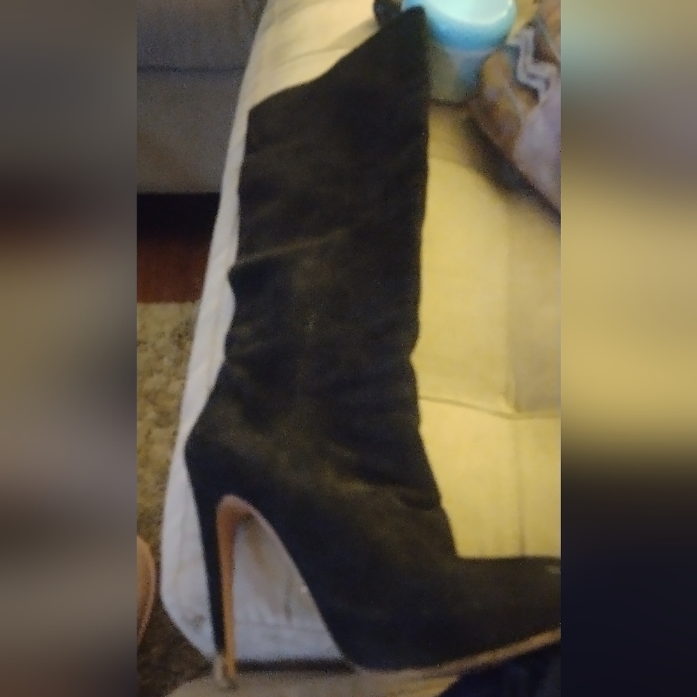 Black knee-high suede prada boots